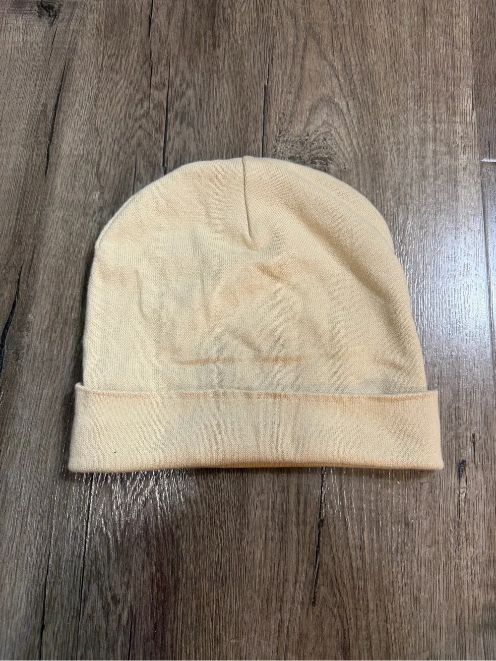 Cream Beanie Hat with Small Black Logo Tab
